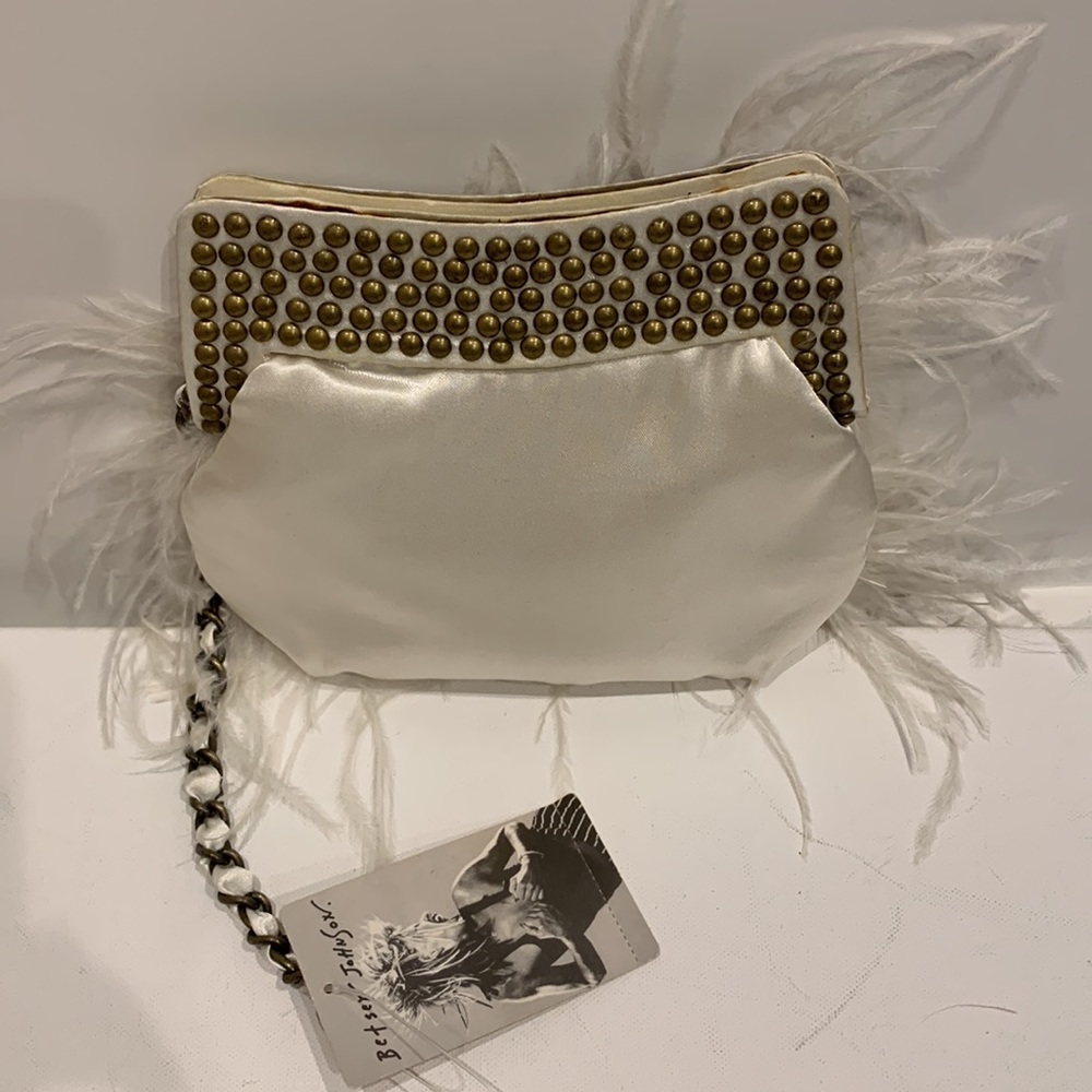 Betsey Johnson White Feather Studded Clutch - Picture 7 of 14